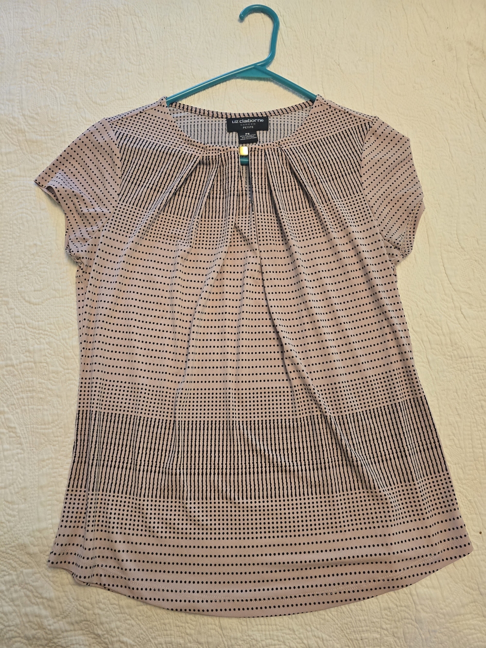 Liz Claiborne Pink Dot-Stripe Short Sleeve Blouse